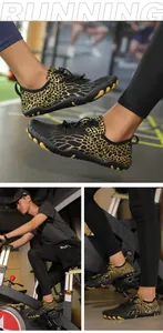 Macro detail of breathable aqua shoes with five-toe grip and elastic lace system