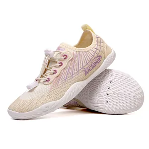 Breathable beige water sports shoes with purple accents and anti-slip rubber sole