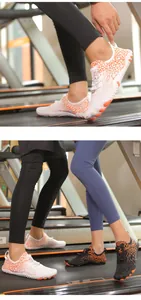 Detail of breathable mesh upper and flexible rubber sole on five-finger barefoot shoes