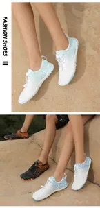 Detail of breathable mesh and quick-lace system on quick-dry outdoor water shoes