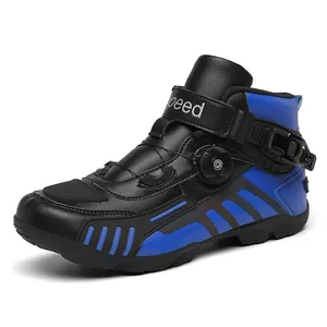 Wasserdichte Motorradstiefel in Schwarz-Blau mit praktischem Drehverschluss-System