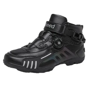 Wasserdichte Motorradstiefel in Schwarz mit Drehverschluss und reflektierenden Streifen