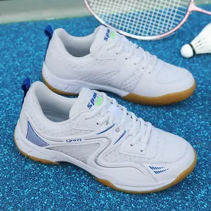 Chaussures de badminton blanches respirantes avec semelles antidérapantes en gomme