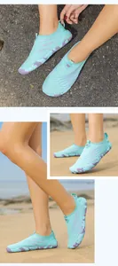 Detail of mint green quick-dry water shoes with non-slip rubber soles for outdoor wading