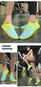 Vertical collage showing detailed view of gradient barefoot shoes for fitness and water sports