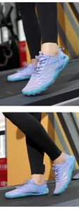 Detail of lavender quick-dry barefoot shoes with non-slip rubber soles for treadmill fitness