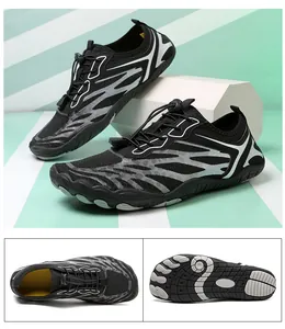 Macro view of quick-dry water shoes featuring anti-slip rubber soles and mesh fabric