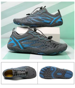 Detailed view of quick-dry water shoes with anti-slip rubber sole and speed lacing system
