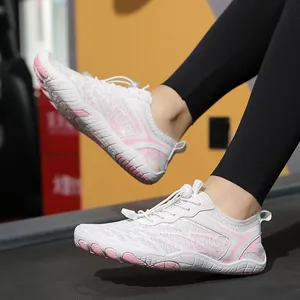 Breathable white quick-dry water shoes with pink accents for gym and aquatic sports