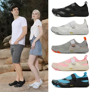 Versatile barefoot water shoes for swimming and yoga with breathable mesh and velcro straps