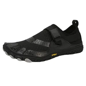 Men's black outdoor wading shoes with breathable honeycomb mesh and non-slip rubber soles