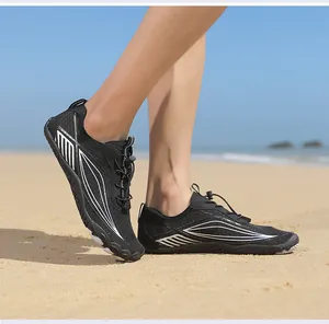 Detail of the non-slip rubber sole and elastic laces on quick-dry water shoes