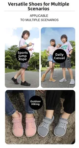 Kids barefoot shoes showing versatility in jumping, walking and outdoor hiking scenes