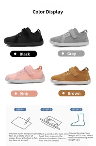 Detailed size measurement guide for kids breathable mesh wide-toe barefoot sneakers
