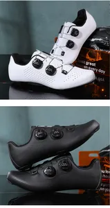 Detailed close-up of breathable carbon fiber cycling shoes with dual rotary knob closure