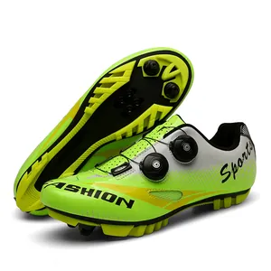Scarpe da ciclismo MTB verde neon con doppia chiusura a rotore e suola antiscivolo professionale