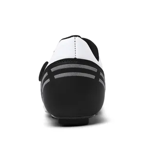 Rear view of carbon fiber cycling shoes featuring reflective strips and BOA dial buckle