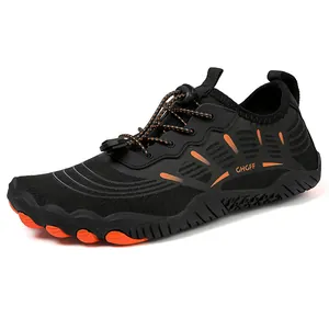 Quick-dry black and orange water shoes with non-slip rubber soles for outdoor wading