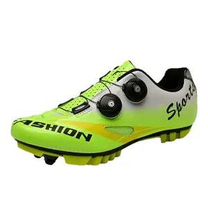 Scarpe da ciclismo verde neon con doppia fibbia rotante e tomaia traspirante traforata