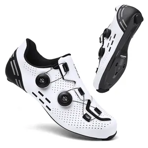 Macro view of carbon fiber cycling shoes with dual rotary dials and breathable laser-cut holes