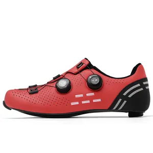 Detailed side view of carbon fiber cycling shoes with dual rotary buckles and air vents