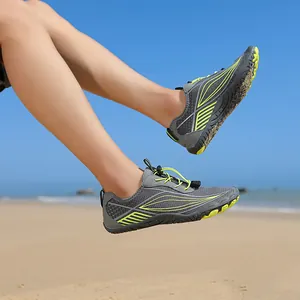 Quick-dry water shoes for beach and hiking in grey with neon green highlights