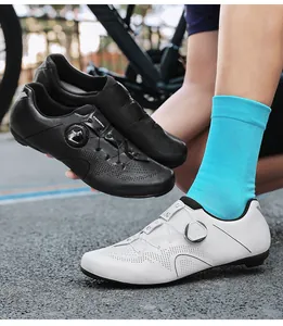 Detail of professional cycling shoes with rotary dials and laser-cut breathability holes