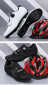 Detail of professional road cycling shoes with rotary buckle and breathable upper