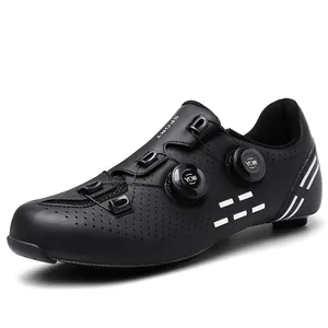 Detail of dual rotary knobs for quick tightening on carbon fiber road cycling shoes