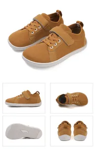 Detailed views of kids barefoot shoes with wide toe box and breathable knit texture