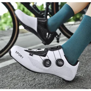 Detail of professional cycling shoes with dual rotary dials and breathable side vents