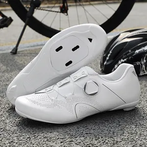 White professional road cycling shoes with breathable micro-perforated upper and dial system