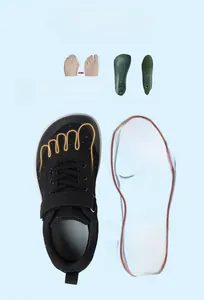 Detailed toe widening design of kids barefoot sneakers for healthy foot development