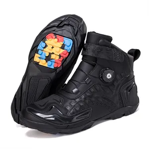 Zapatos Profesionales de Motociclismo Cuero Microfibra Botas de Carreras Con Hebilla Rotatoria Equipo Protección Antideslizante