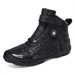 Botas de moto negras para hombre con cierre de ajuste y suelas de goma antideslizantes