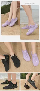 Dettaglio di scarpe da scoglio traspiranti con suola in gomma antiscivolo e lacci elastici