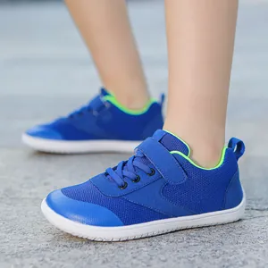 Kids Barefoot Shoes Wide Toe Box Breathable Flyknit Sneakers Comfortable Children Casual Walking Shoes With Hook And Loop For Boys Girls