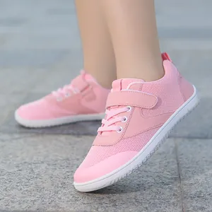 Pink wide-toe barefoot sneakers for toddlers with breathable mesh and anti-slip sole