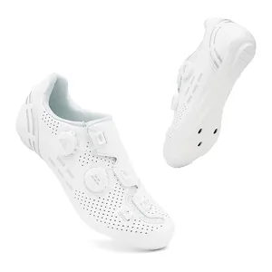 Scarpe da ciclismo su strada bianche con doppio rotore e tomaia traforata traspirante
