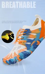 Detalle de malla transpirable y material de goteo en zapato de agua de tres colores