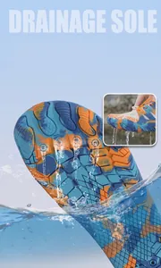 Vista de la suela del zapato de agua con agarre antideslizante y sistema de drenaje