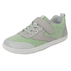 Kids barefoot sneakers with wide toe box in grey and green breathable mesh