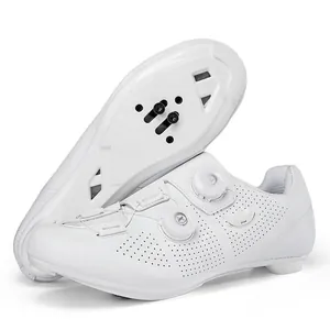 Scarpe da Ciclismo Professionali Bianche Uomo Donna Doppia Fibbia Rotante Perforate Traspiranti Scarpe per Bici da Corsa e MTB Sportive