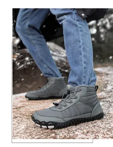 Graue Winter-Schneestiefel mit warmem Fleecefutter und elastischen Schnürsenkeln