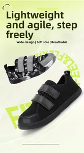 Detail view of children barefoot shoes with wide toe box design and breathable mesh fabric