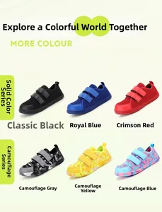 Multiple color options for kids barefoot hiking shoes including solid and camouflage patterns