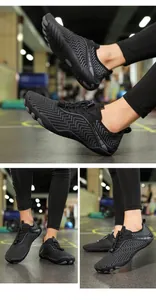 Detailansicht der schwarzen Barfuß-Wasserschuhe mit Mesh und rutschfester Gummisohle
