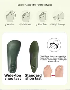 Detail view of the wide toe box shoe last compared to standard fits for comfort