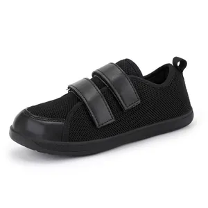 Kids Mesh Fabric Synthetic Leather Barefoot Wide Toe Box Sneakers Non-Slip Rubber Sole Velcro Running Hiking Casual Shoes Boys Girls