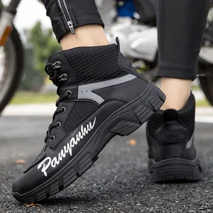 Bottes de moto montantes imperméables avec semelles antidérapantes pour hommes